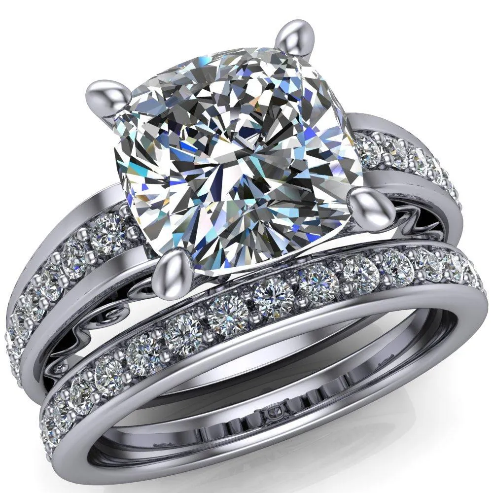 Keating Cushion Center Stone Diamond Channel 4 Prong Ring