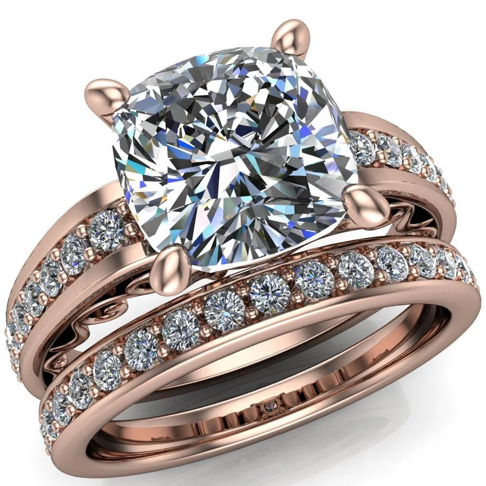 Keating Cushion Center Stone Diamond Channel 4 Prong Ring
