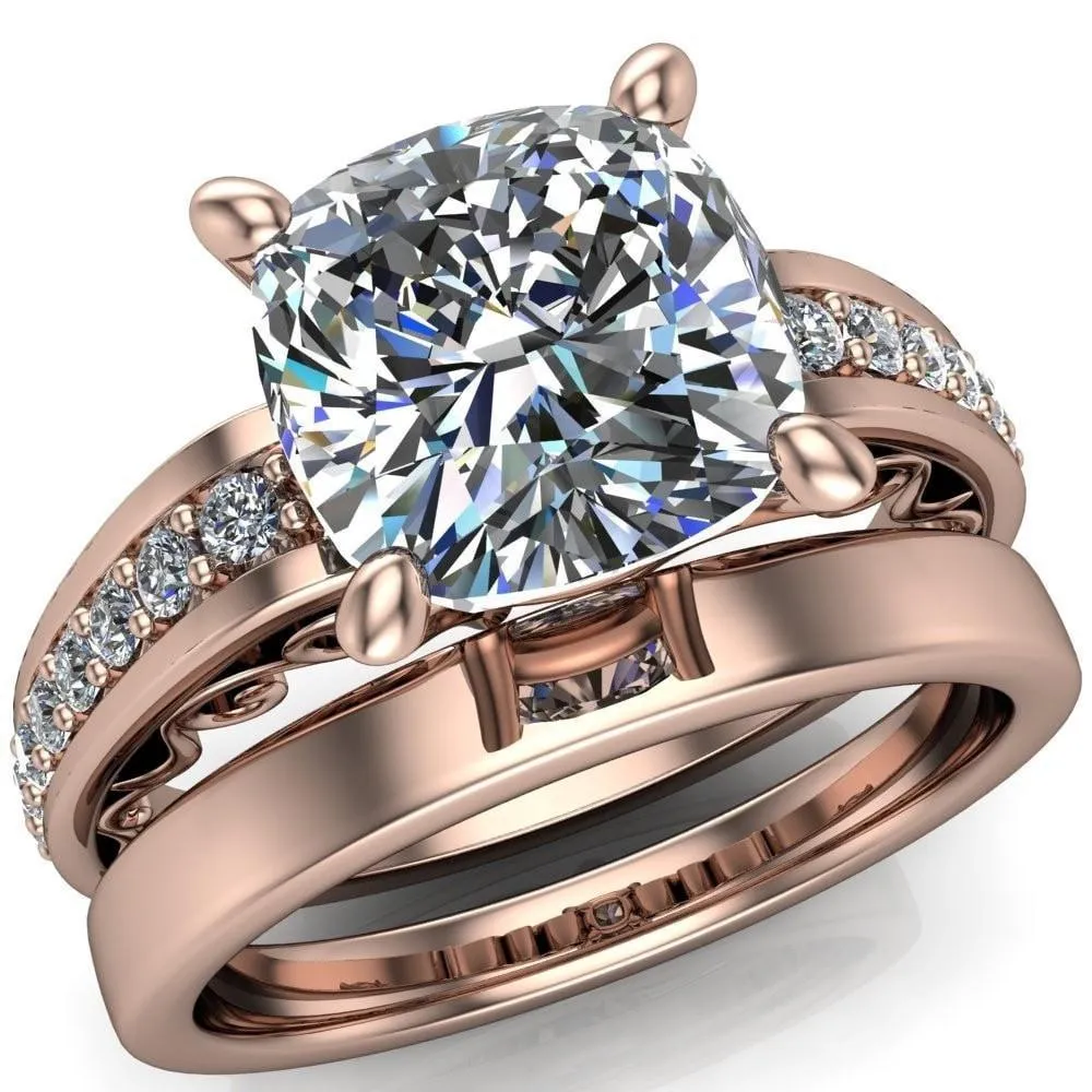 Keating Cushion Center Stone Diamond Channel 4 Prong Ring