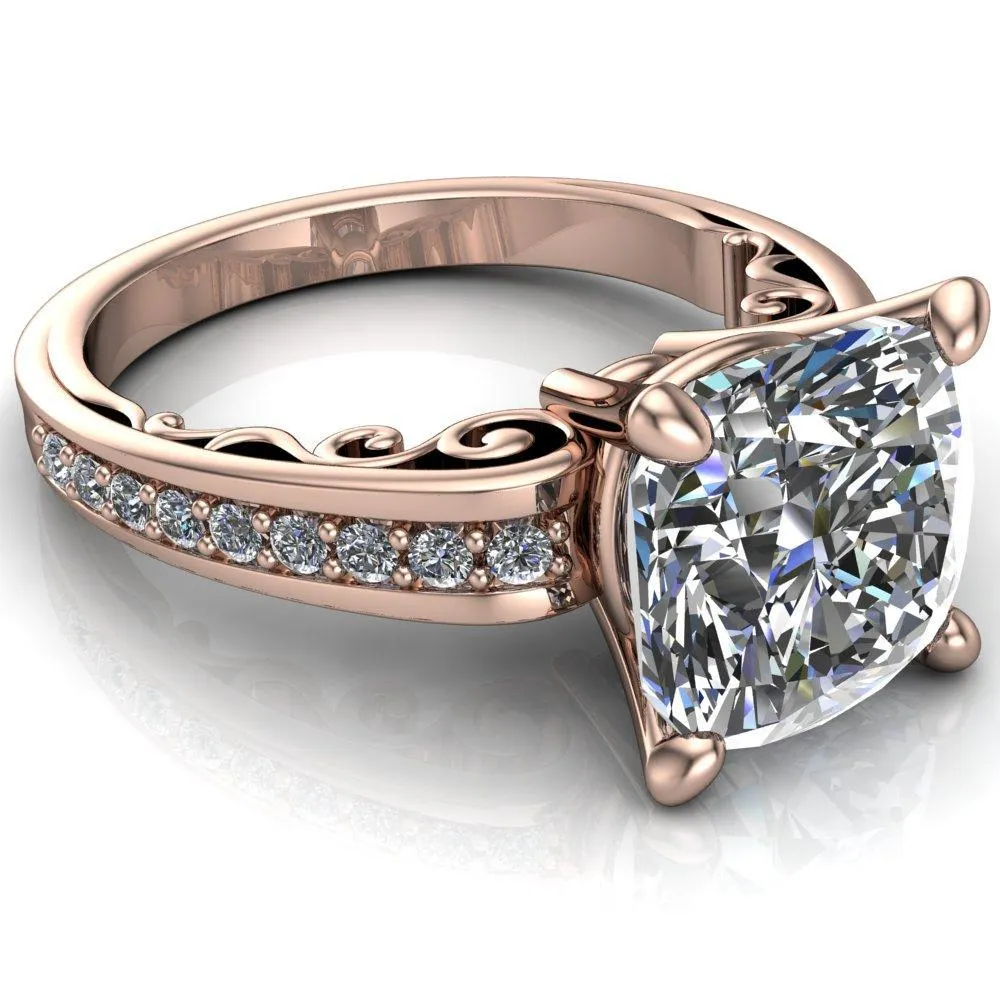 Keating Cushion Center Stone Diamond Channel 4 Prong Ring