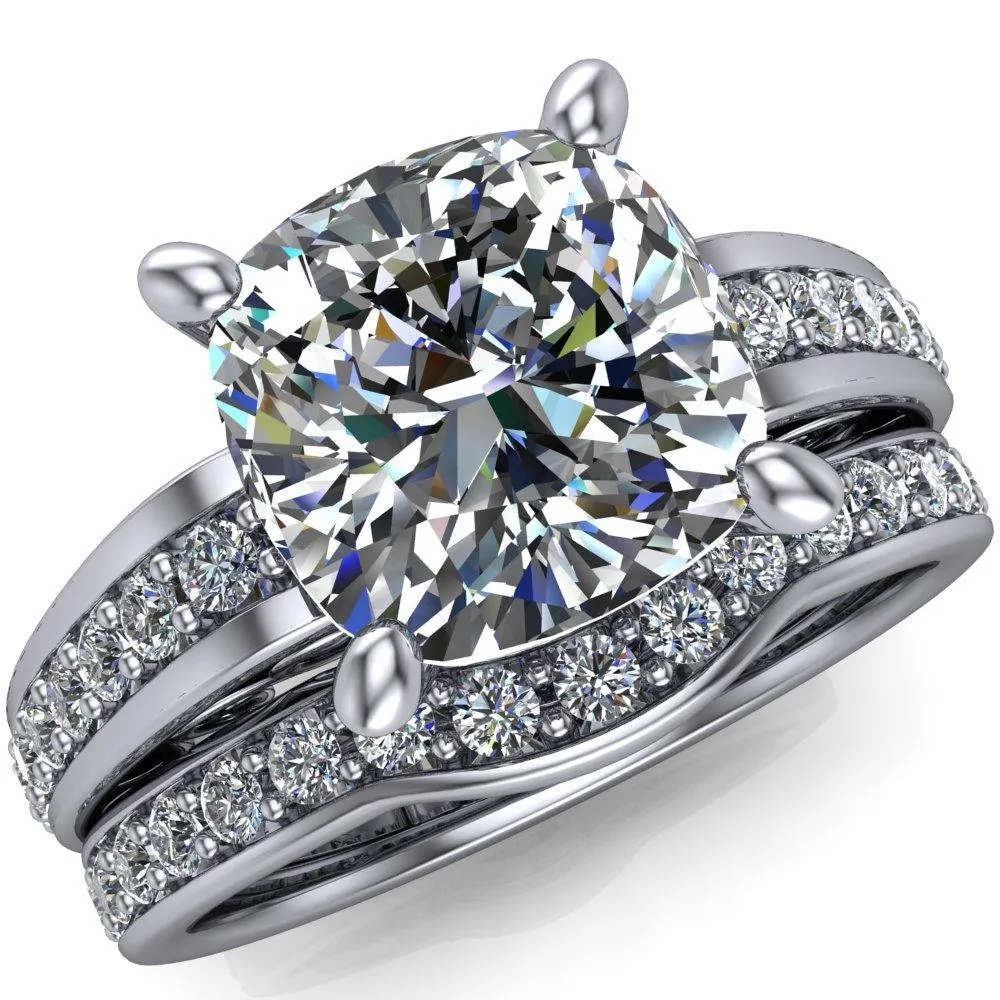 Keating Cushion Center Stone Diamond Channel 4 Prong Ring