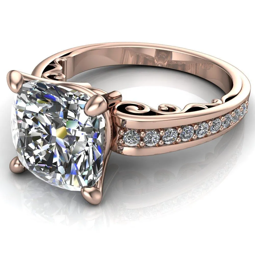 Keating Cushion Center Stone Diamond Channel 4 Prong Ring