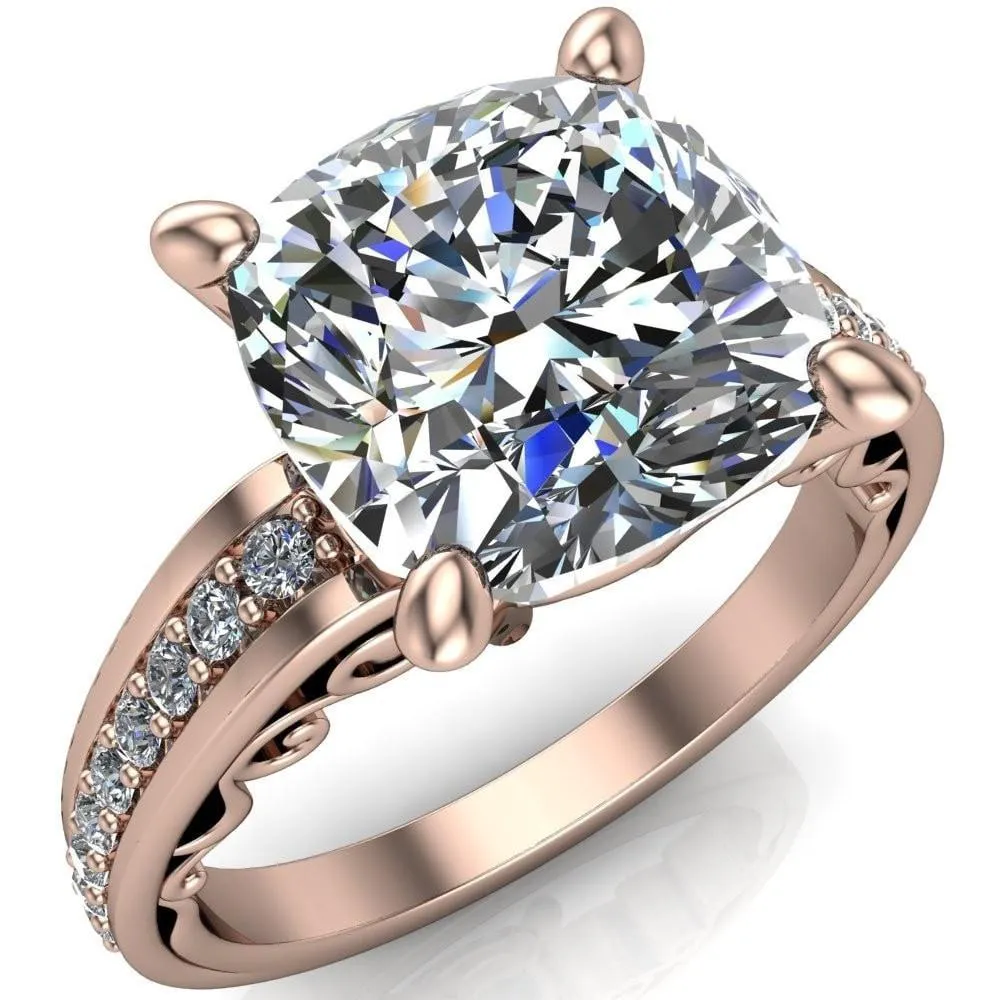 Keating Cushion Center Stone Diamond Channel 4 Prong Ring