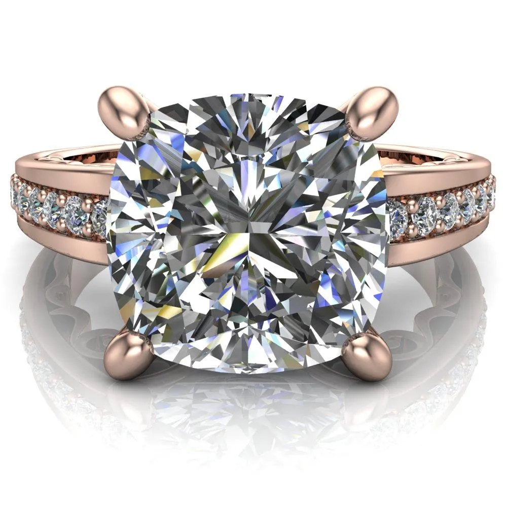 Keating Cushion Center Stone Diamond Channel 4 Prong Ring