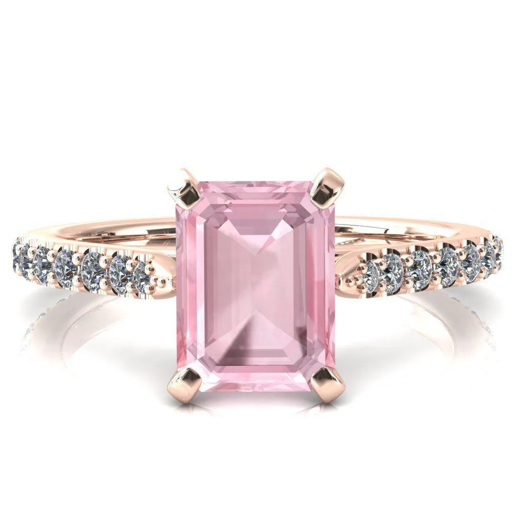 Kelsy Emerald Pink Sapphire 4 Prong 3/4 Shared Scalloped Inverted Cathedral Ring