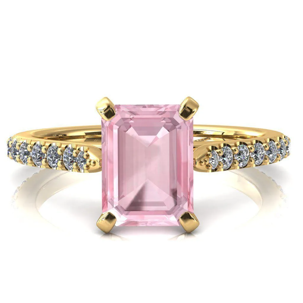 Kelsy Emerald Pink Sapphire 4 Prong 3/4 Shared Scalloped Inverted Cathedral Ring