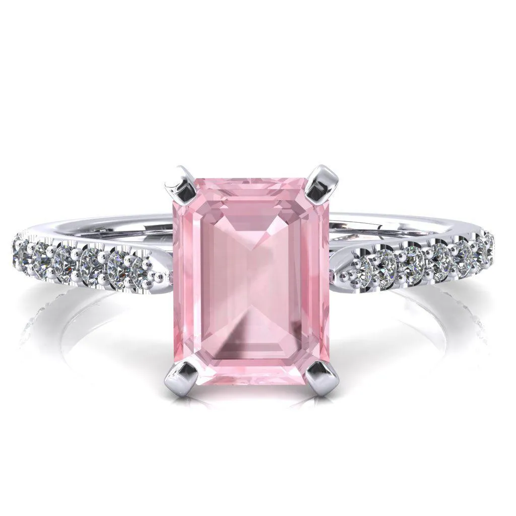Kelsy Emerald Pink Sapphire 4 Prong 3/4 Shared Scalloped Inverted Cathedral Ring
