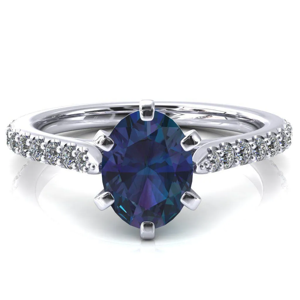 Kelsy Oval Alexandrite 6 Prong 3/4 Shared Scalloped Inverted Cathedral Ring