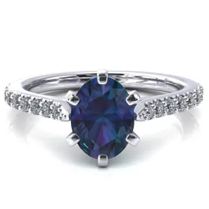 Kelsy Oval Alexandrite 6 Prong 3/4 Shared Scalloped Inverted Cathedral Ring