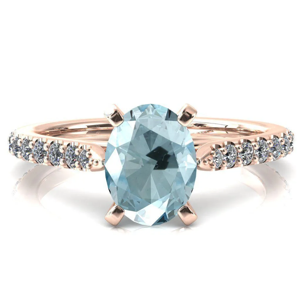 Kelsy Oval Aqua Blue Spinel 4 Prong 3/4 Shared Scalloped Inverted Cathedral Ring