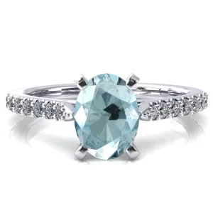 Kelsy Oval Aqua Blue Spinel 4 Prong 3/4 Shared Scalloped Inverted Cathedral Ring