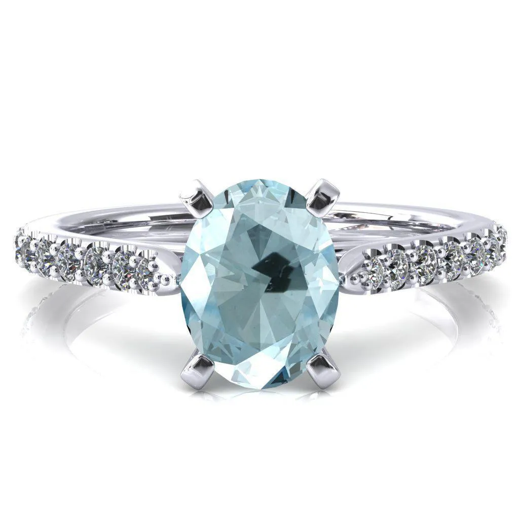 Kelsy Oval Aqua Blue Spinel 4 Prong 3/4 Shared Scalloped Inverted Cathedral Ring