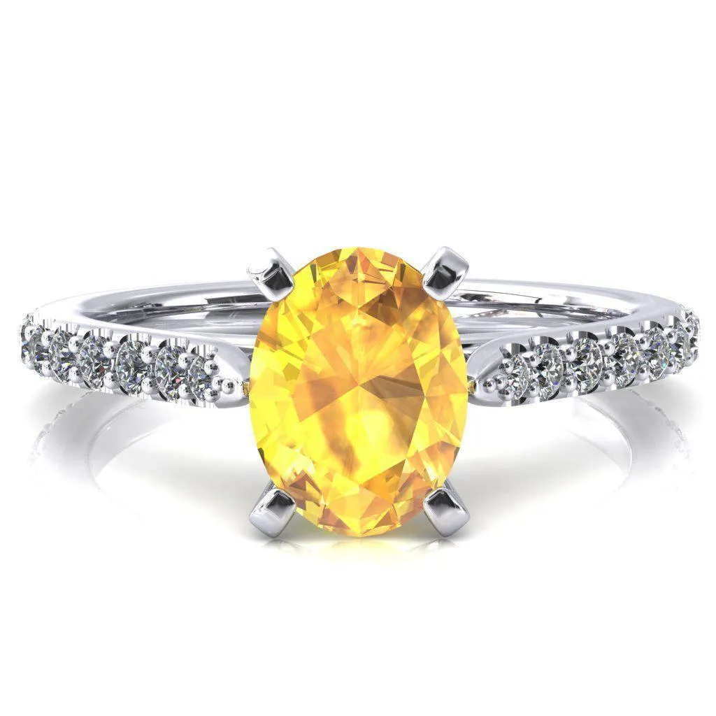 Kelsy Oval Yellow Sapphire 4 Prong 3/4 Shared Scalloped Inverted Cathedral Ring