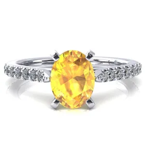 Kelsy Oval Yellow Sapphire 4 Prong 3/4 Shared Scalloped Inverted Cathedral Ring