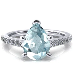 Kelsy Pear Aqua Blue Spinel 5 Prong 3/4 Shared Scalloped Inverted Cathedral Ring