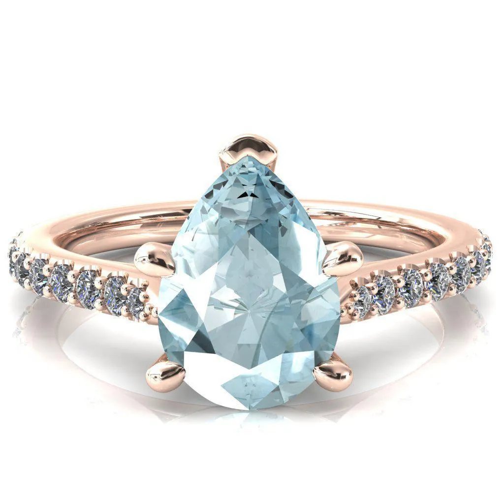 Kelsy Pear Aqua Blue Spinel 5 Prong 3/4 Shared Scalloped Inverted Cathedral Ring