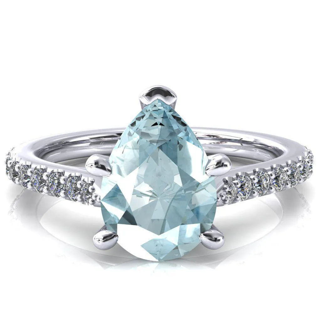 Kelsy Pear Aqua Blue Spinel 5 Prong 3/4 Shared Scalloped Inverted Cathedral Ring