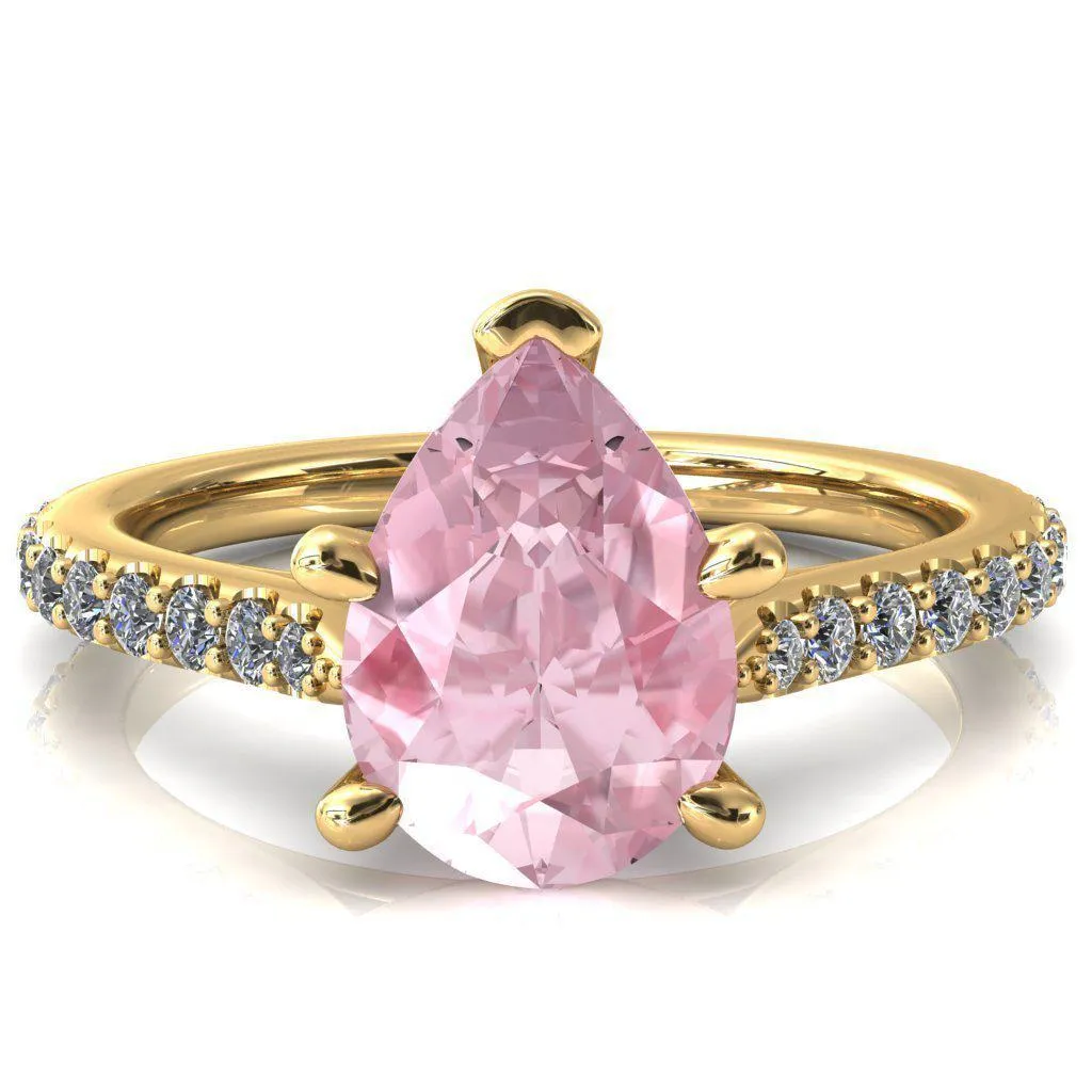 Kelsy Pear Pink Sapphire 5 Prong 3/4 Shared Scalloped Inverted Cathedral Ring