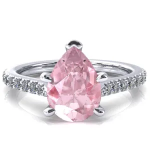 Kelsy Pear Pink Sapphire 5 Prong 3/4 Shared Scalloped Inverted Cathedral Ring