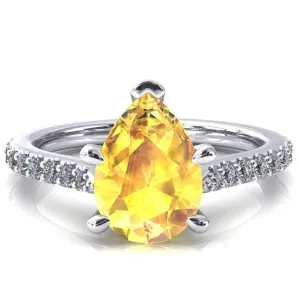 Kelsy Pear Yellow Sapphire 5 Prong 3/4 Shared Scalloped Inverted Cathedral Ring