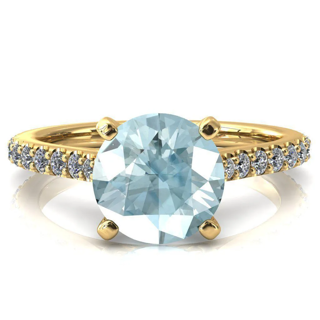 Kelsy Round Aqua Blue Spinel 4 Prong 3/4 Shared Scalloped Inverted Cathedral Ring