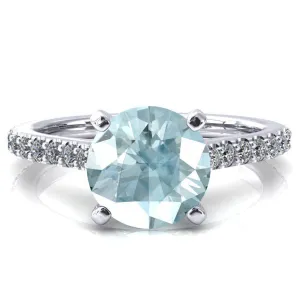 Kelsy Round Aqua Blue Spinel 4 Prong 3/4 Shared Scalloped Inverted Cathedral Ring