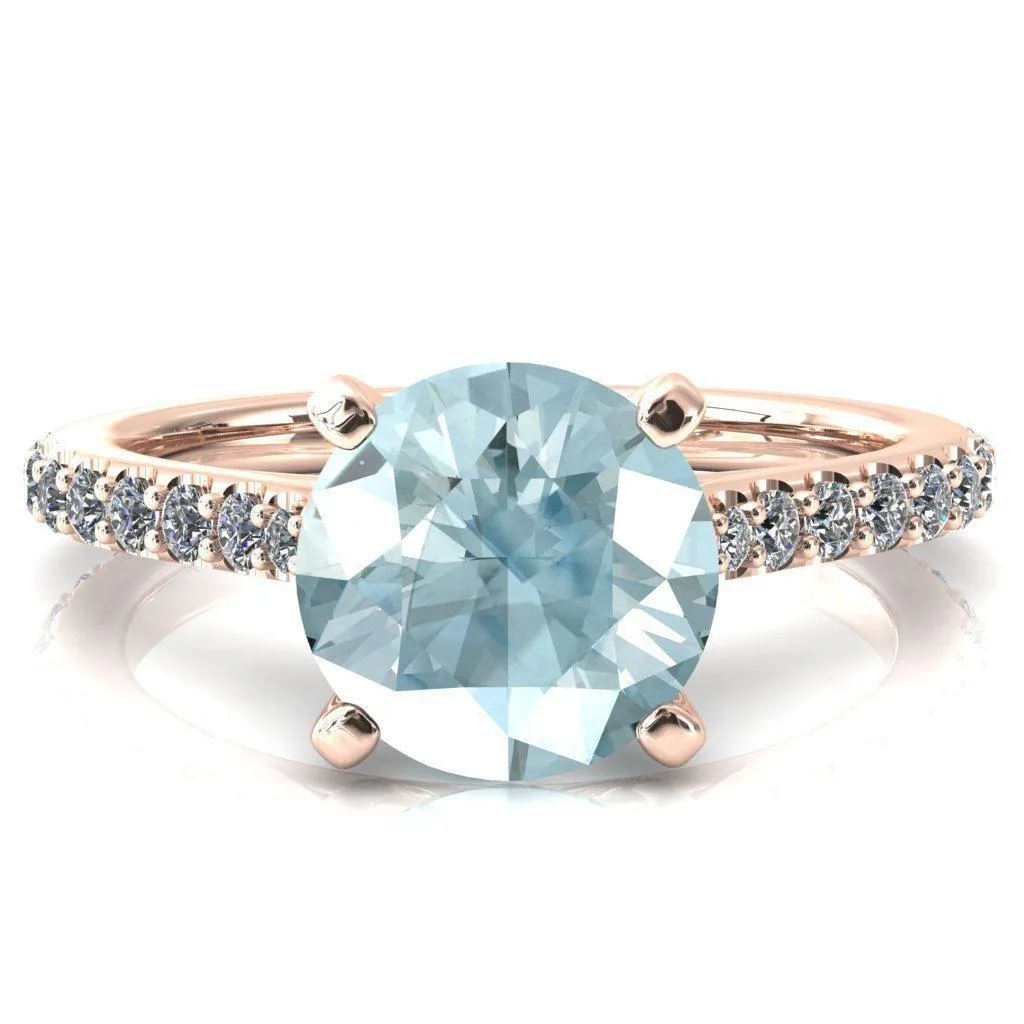 Kelsy Round Aqua Blue Spinel 4 Prong 3/4 Shared Scalloped Inverted Cathedral Ring