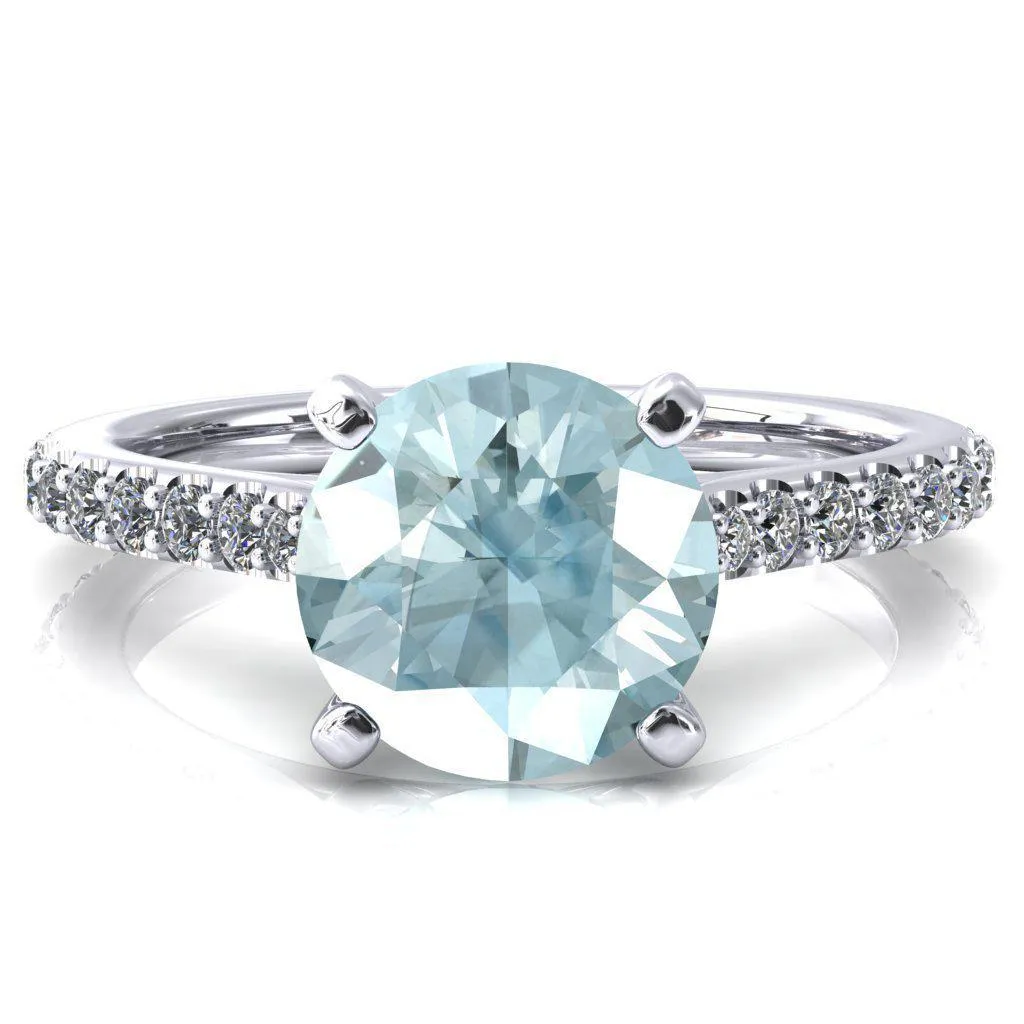 Kelsy Round Aqua Blue Spinel 4 Prong 3/4 Shared Scalloped Inverted Cathedral Ring