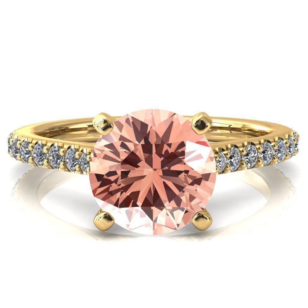 Kelsy Round Champagne Sapphire 4 Prong 3/4 Shared Scalloped Inverted Cathedral Ring