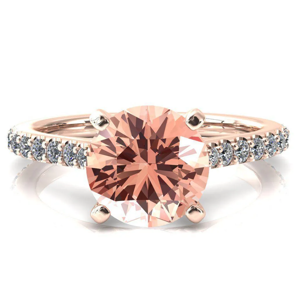 Kelsy Round Champagne Sapphire 4 Prong 3/4 Shared Scalloped Inverted Cathedral Ring