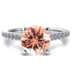 Kelsy Round Champagne Sapphire 4 Prong 3/4 Shared Scalloped Inverted Cathedral Ring