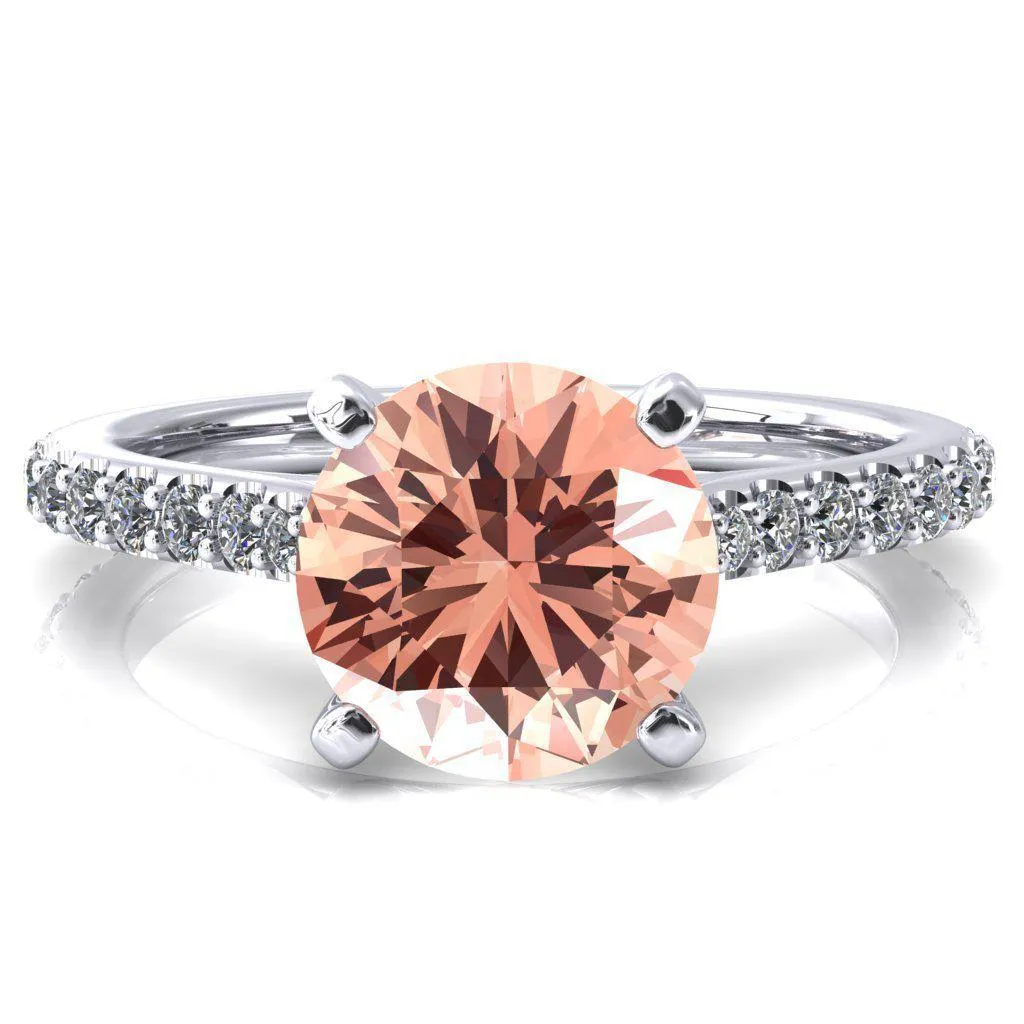 Kelsy Round Champagne Sapphire 4 Prong 3/4 Shared Scalloped Inverted Cathedral Ring