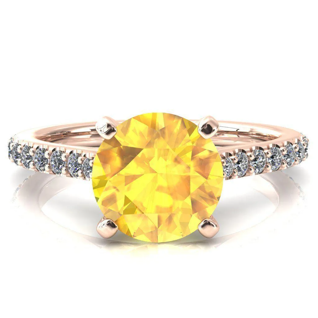 Kelsy Round Yellow Sapphire 4 Prong 3/4 Shared Scalloped Inverted Cathedral Ring