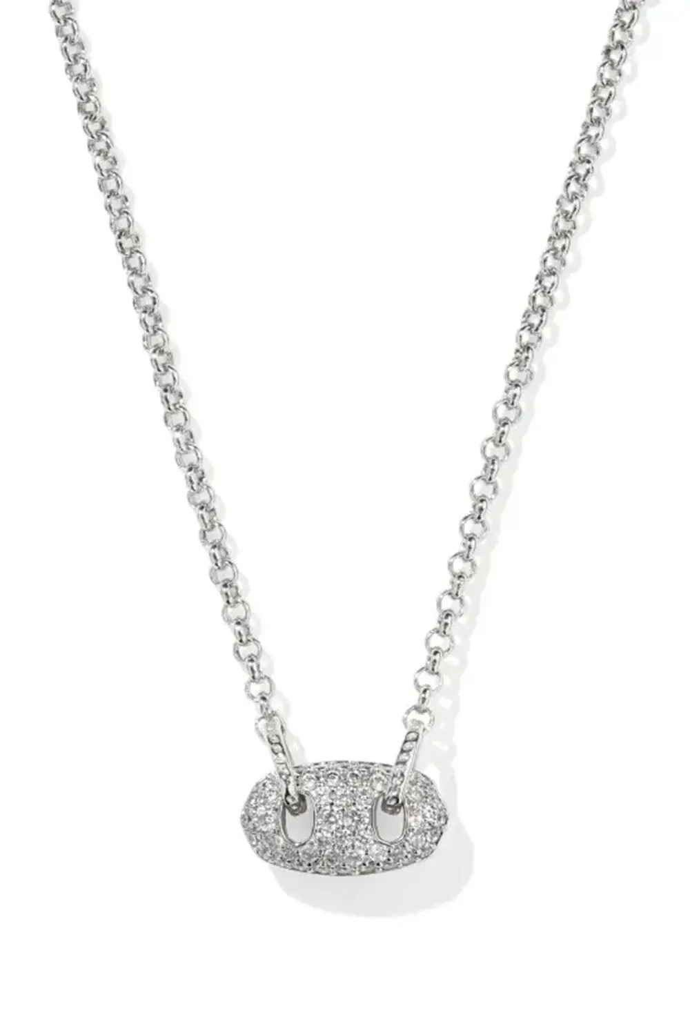 Kendra Scott Bailey Silver Pave Short Pendant Necklace in White Crystal | 9608869380