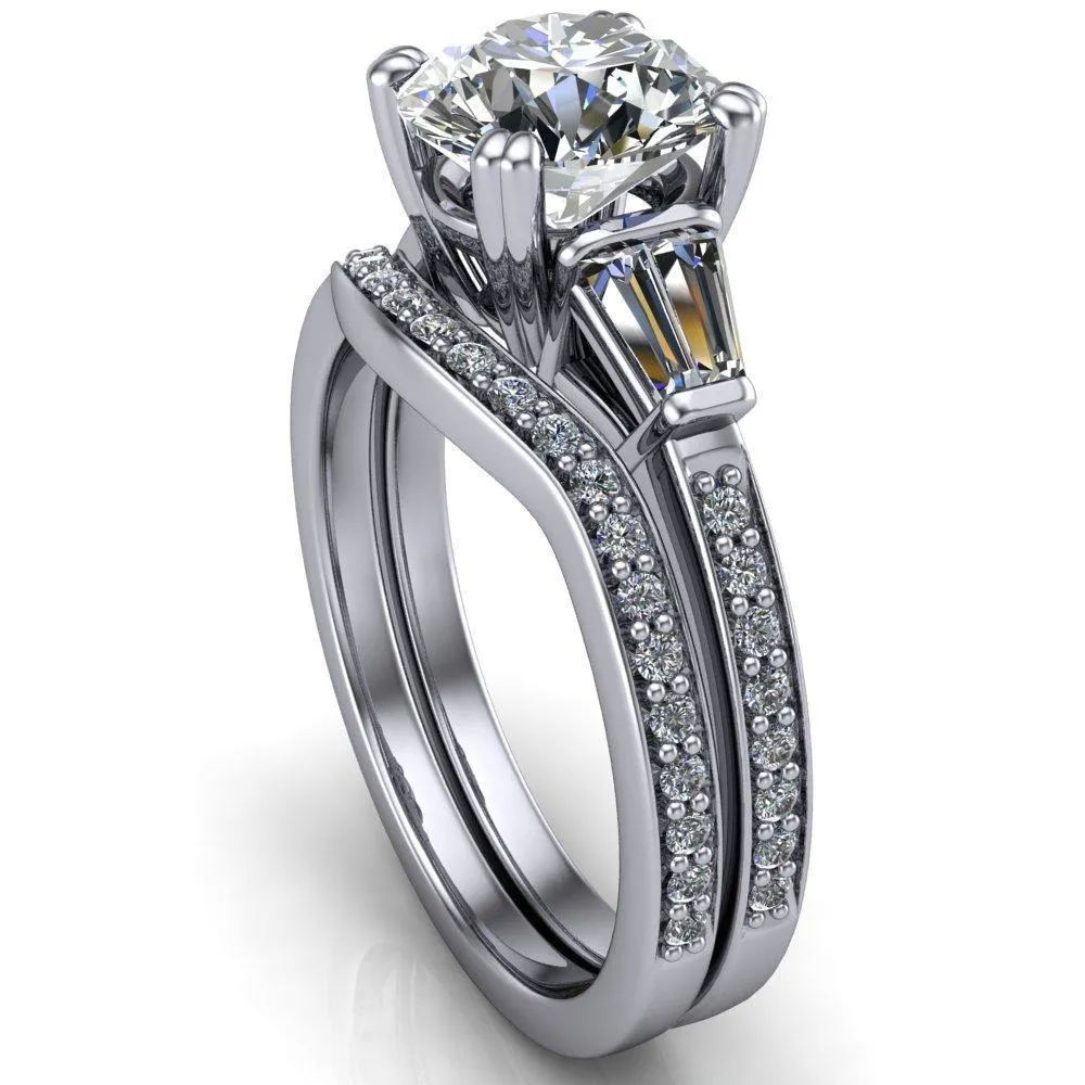 Kenlei Round Center Stone 4 Double Prong Diamond Shank Engagement Ring