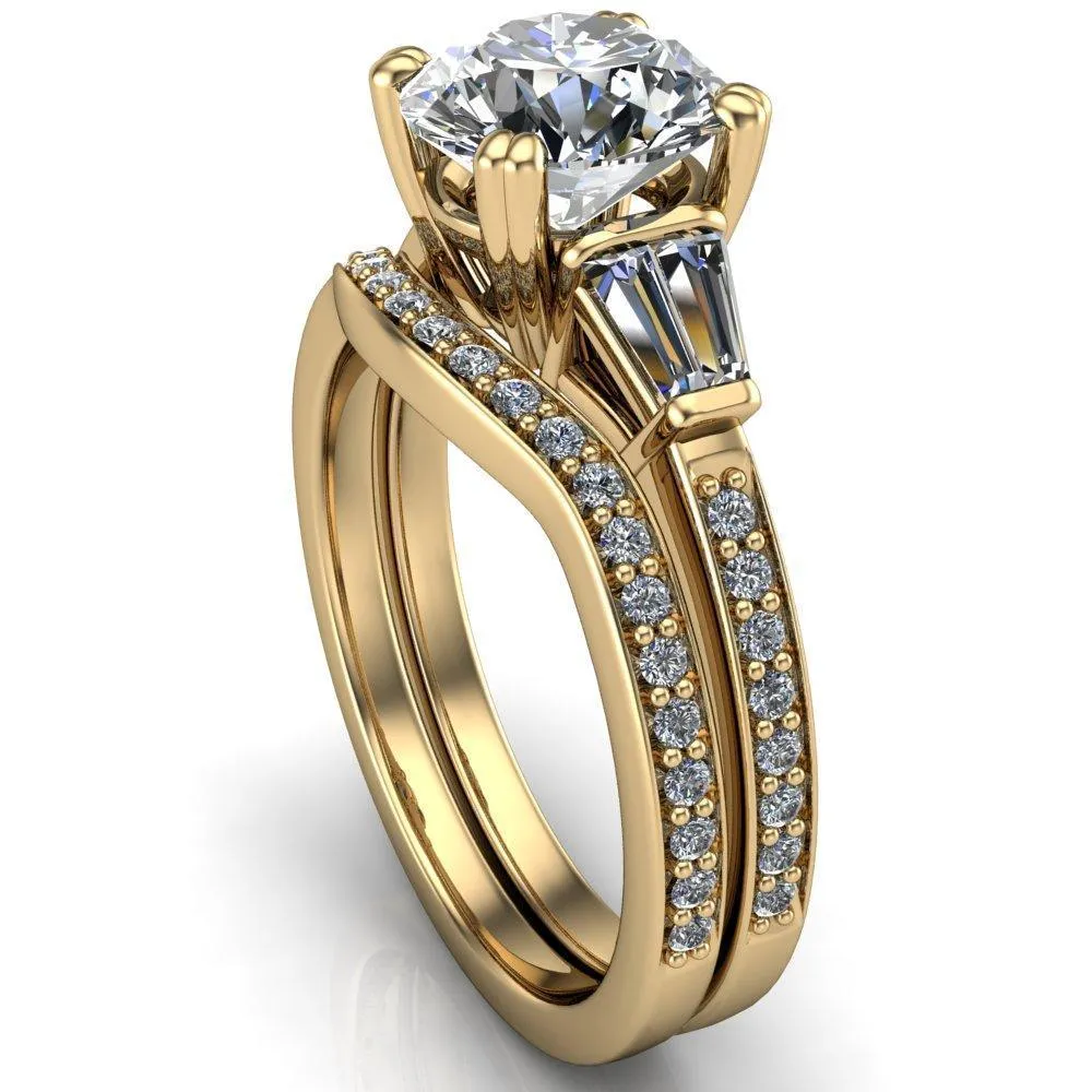 Kenlei Round Center Stone 4 Double Prong Diamond Shank Engagement Ring