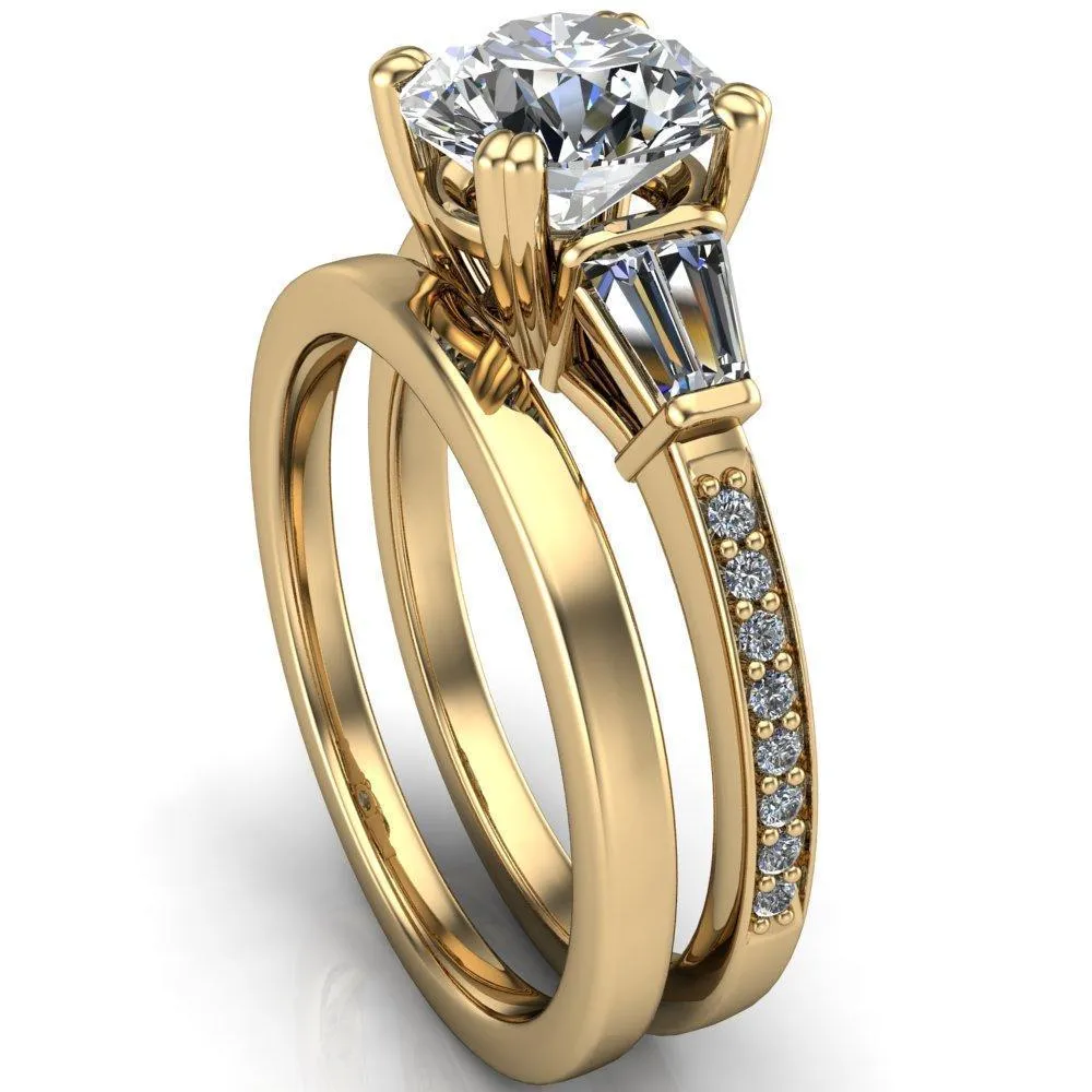 Kenlei Round Center Stone 4 Double Prong Diamond Shank Engagement Ring