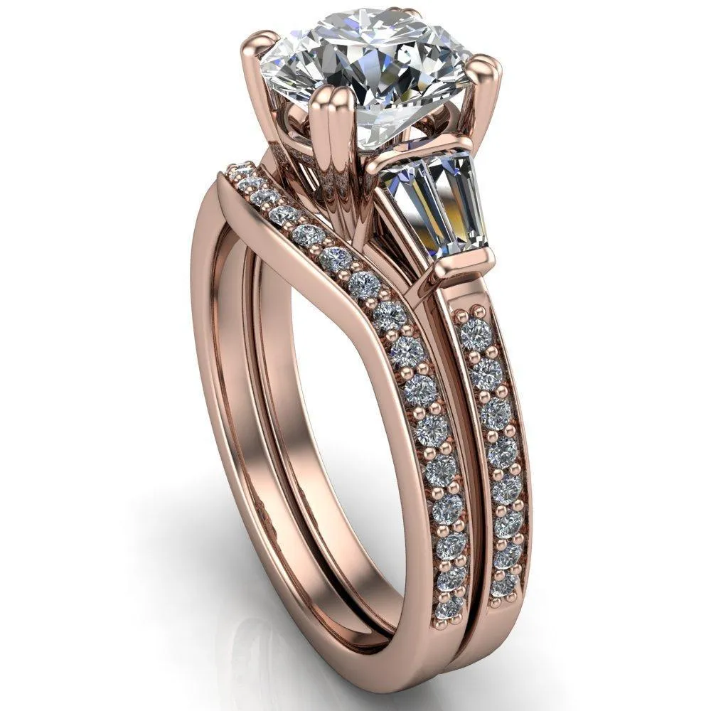 Kenlei Round Center Stone 4 Double Prong Diamond Shank Engagement Ring