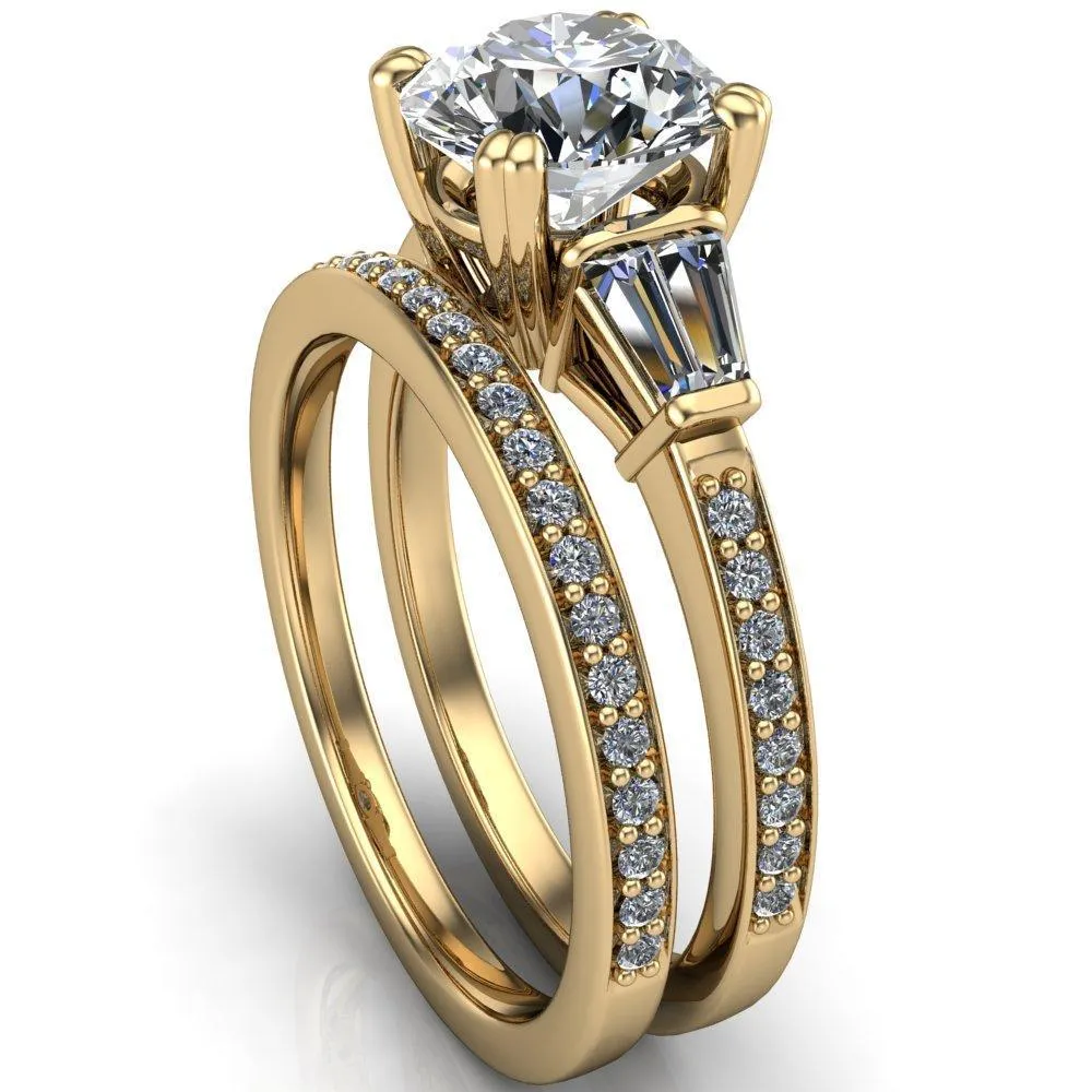 Kenlei Round Center Stone 4 Double Prong Diamond Shank Engagement Ring