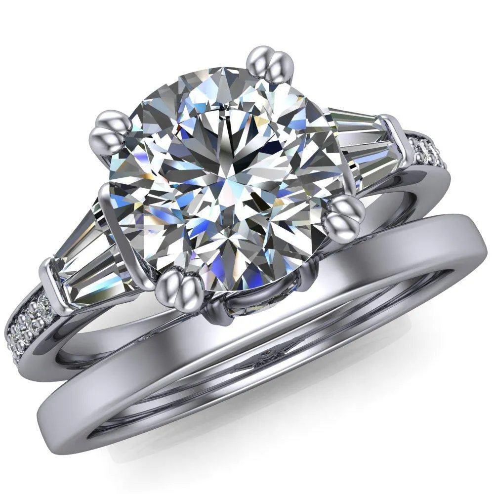 Kenlei Round Center Stone 4 Double Prong Diamond Shank Engagement Ring