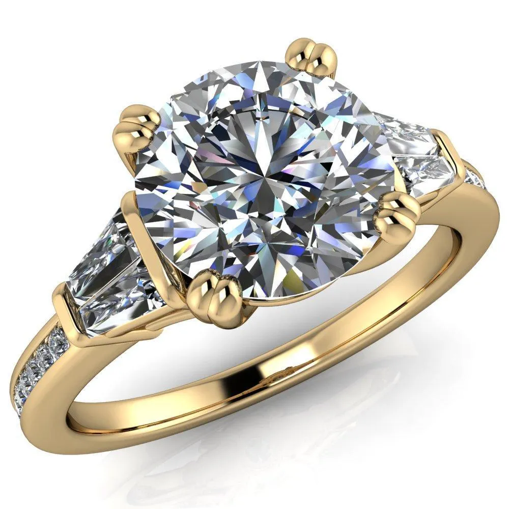 Kenlei Round Center Stone 4 Double Prong Diamond Shank Engagement Ring