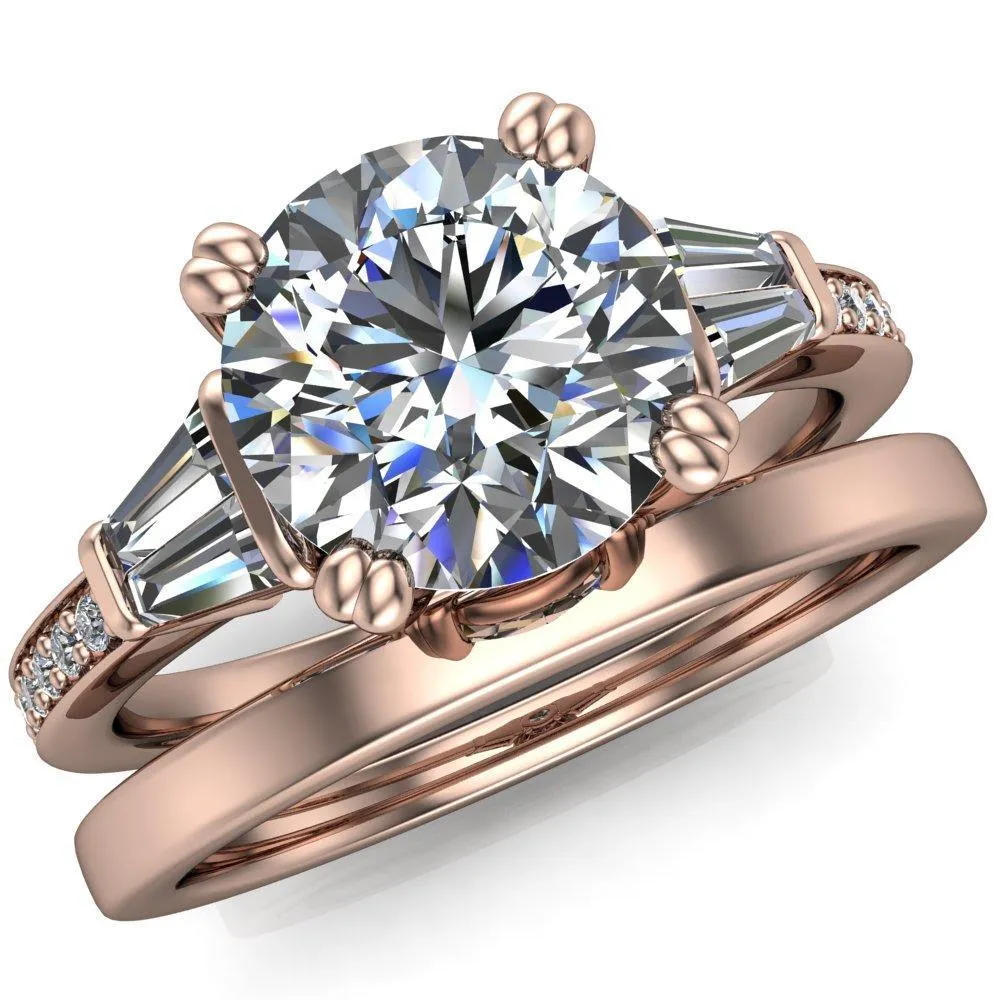 Kenlei Round Center Stone 4 Double Prong Diamond Shank Engagement Ring