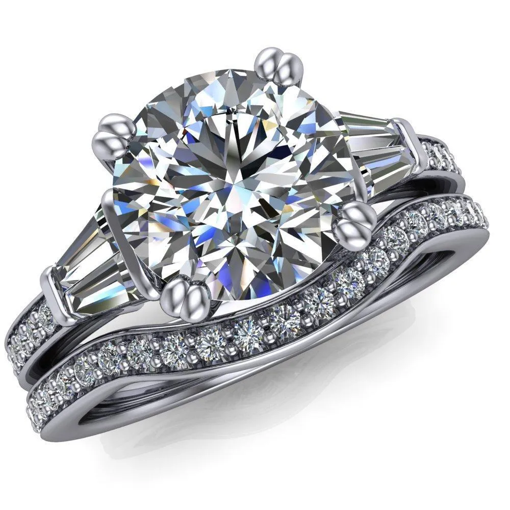 Kenlei Round Center Stone 4 Double Prong Diamond Shank Engagement Ring