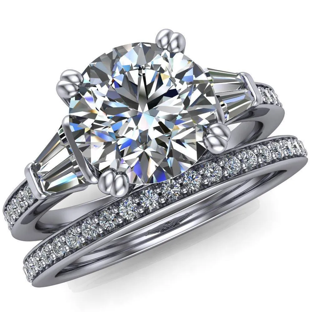 Kenlei Round Center Stone 4 Double Prong Diamond Shank Engagement Ring