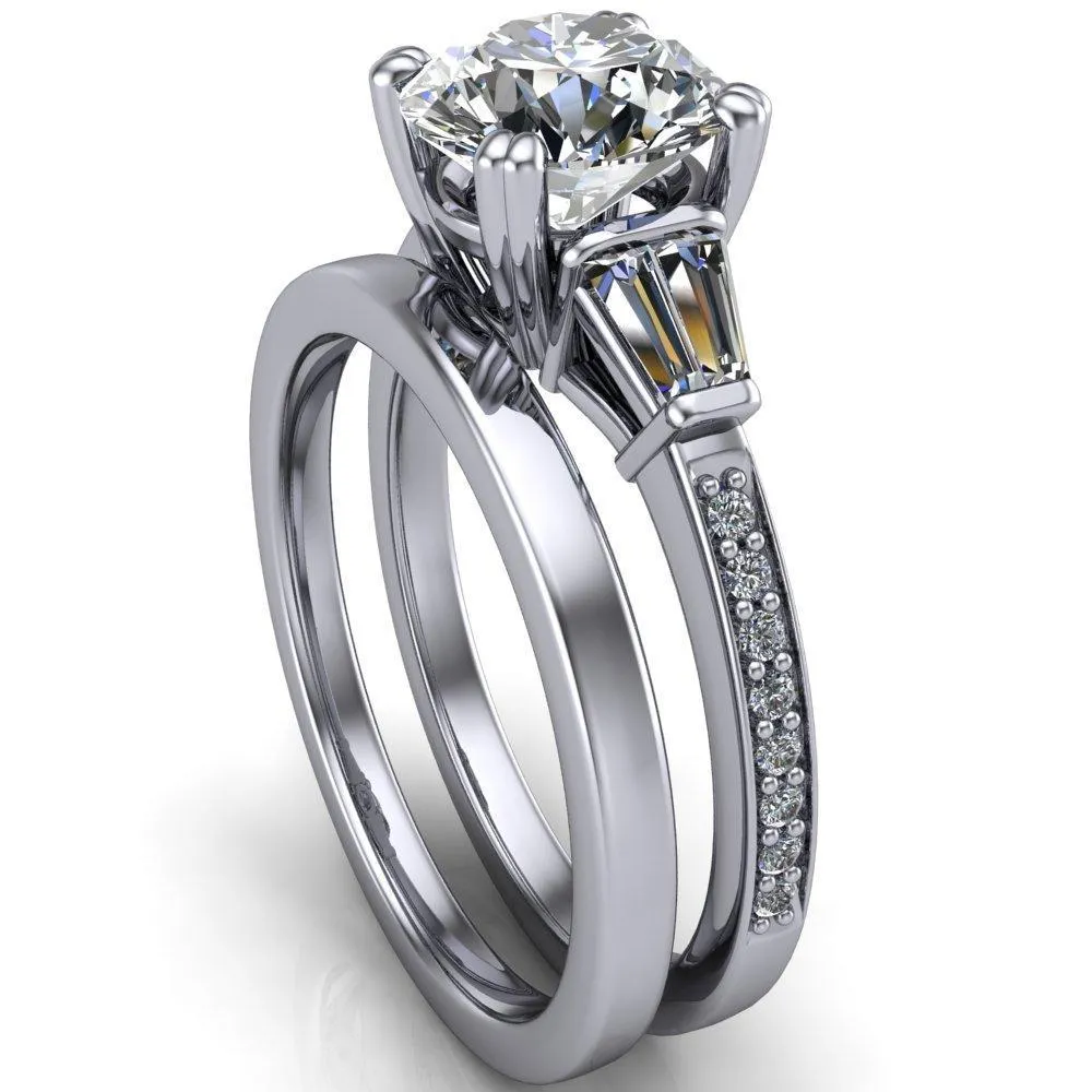 Kenlei Round Center Stone 4 Double Prong Diamond Shank Engagement Ring