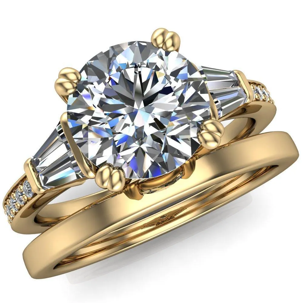 Kenlei Round Center Stone 4 Double Prong Diamond Shank Engagement Ring