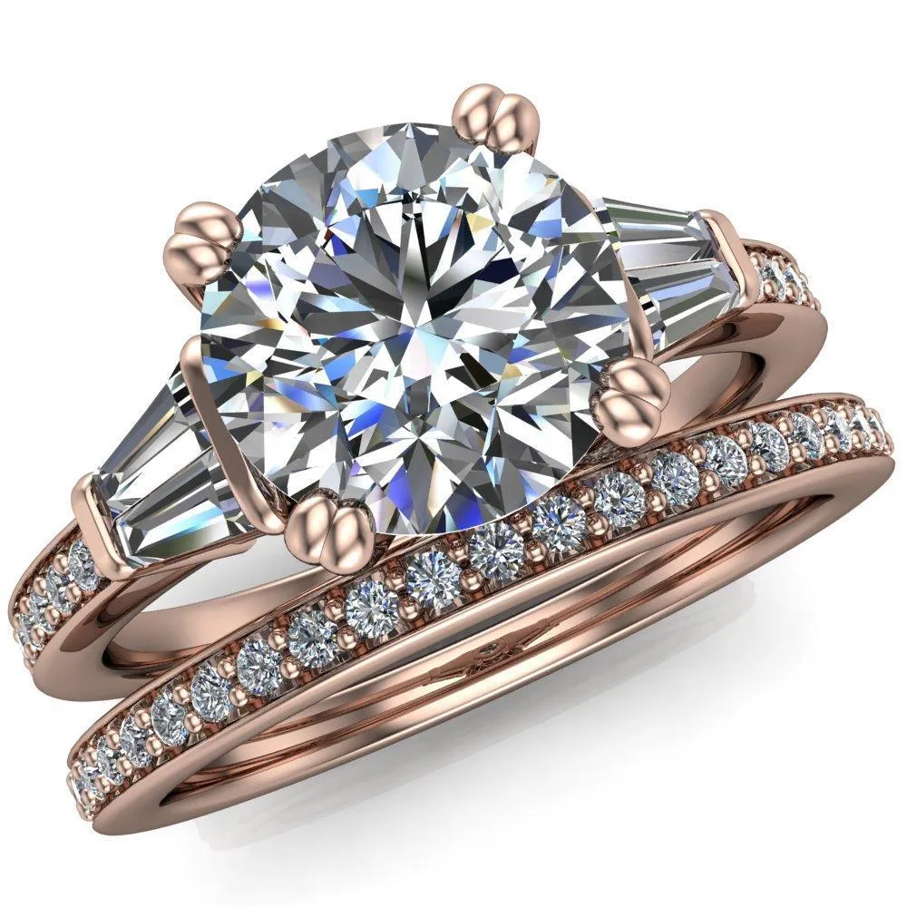 Kenlei Round Center Stone 4 Double Prong Diamond Shank Engagement Ring