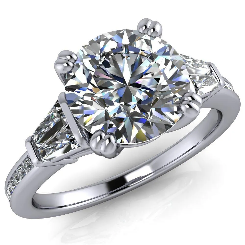 Kenlei Round Center Stone 4 Double Prong Diamond Shank Engagement Ring
