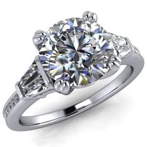 Kenlei Round Center Stone 4 Double Prong Diamond Shank Engagement Ring
