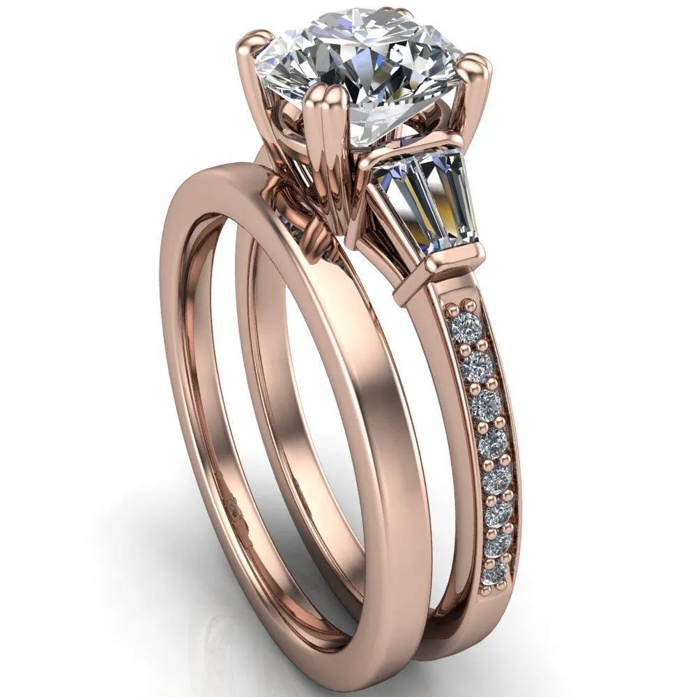 Kenlei Round Center Stone 4 Double Prong Diamond Shank Engagement Ring